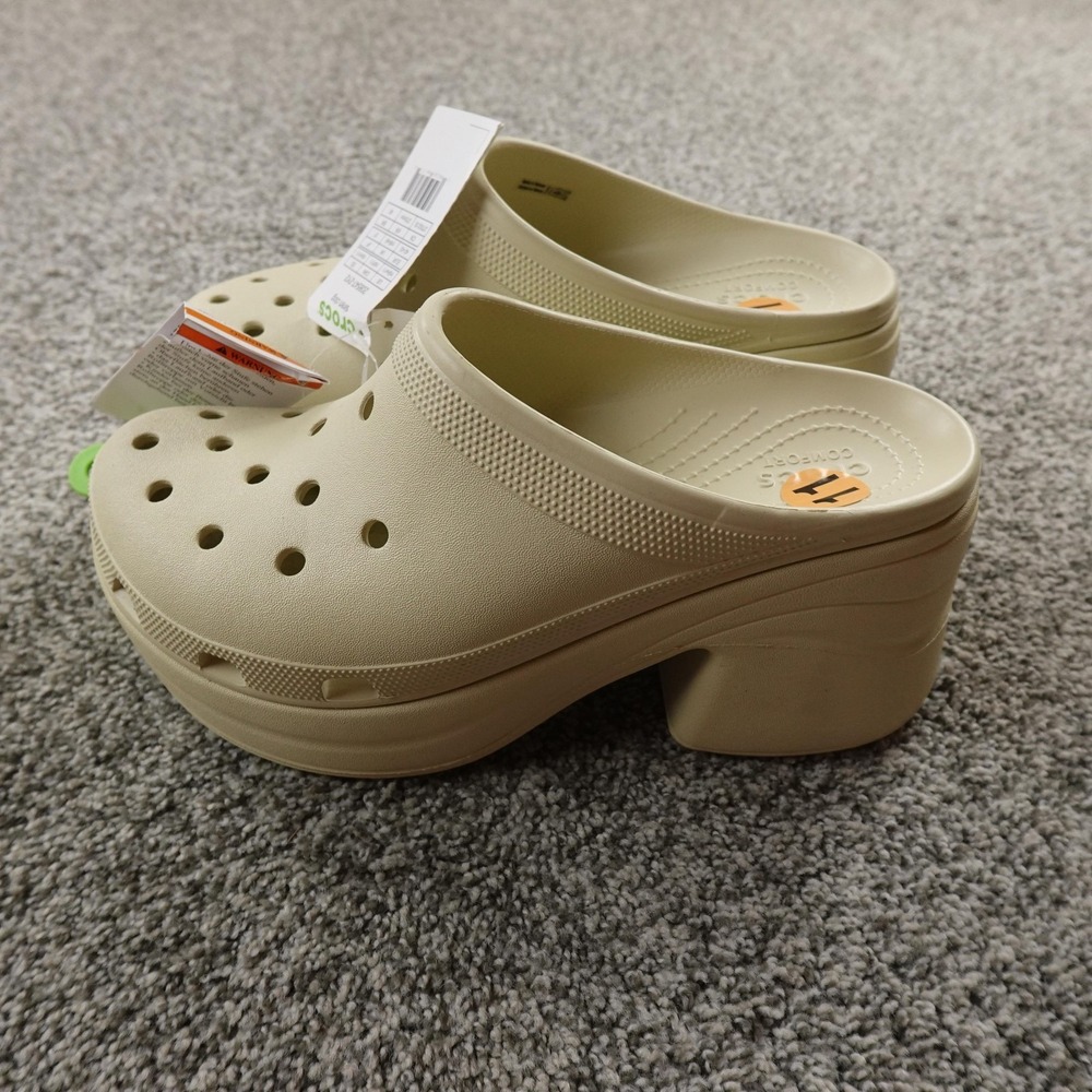 NEW Crocs Shoes Womens 11 Beige Cream Siren Clog Heeled Platform Slip On Comfort